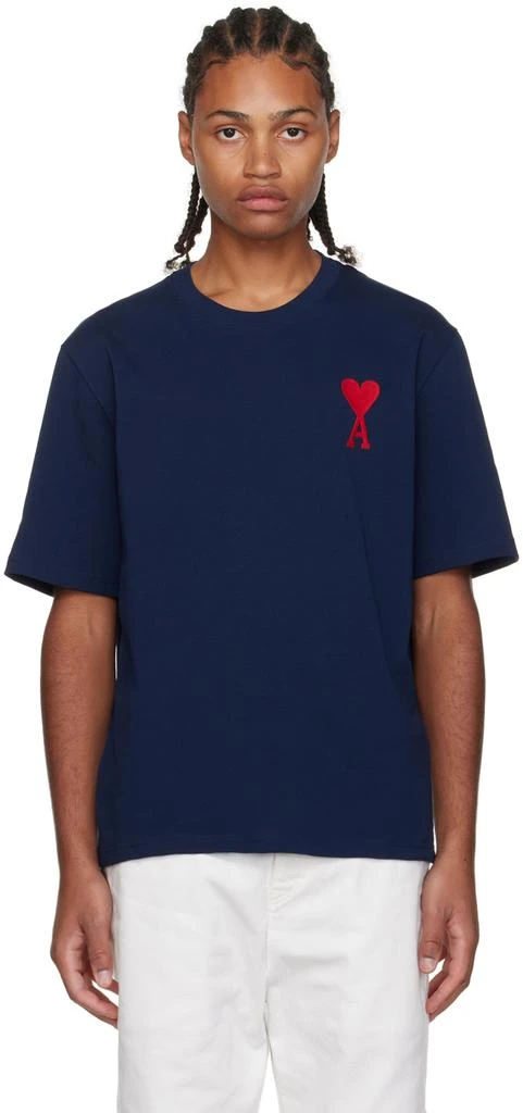 商品AMI|SSENSE Exclusive Navy Embroidered T-Shirt,价格¥516,第1张图片