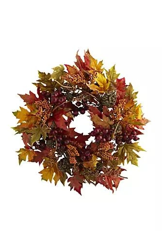 商品NEARLY NATURAL|Natural 24 In Maple And Berry Wreath,价格¥892,第1张图片