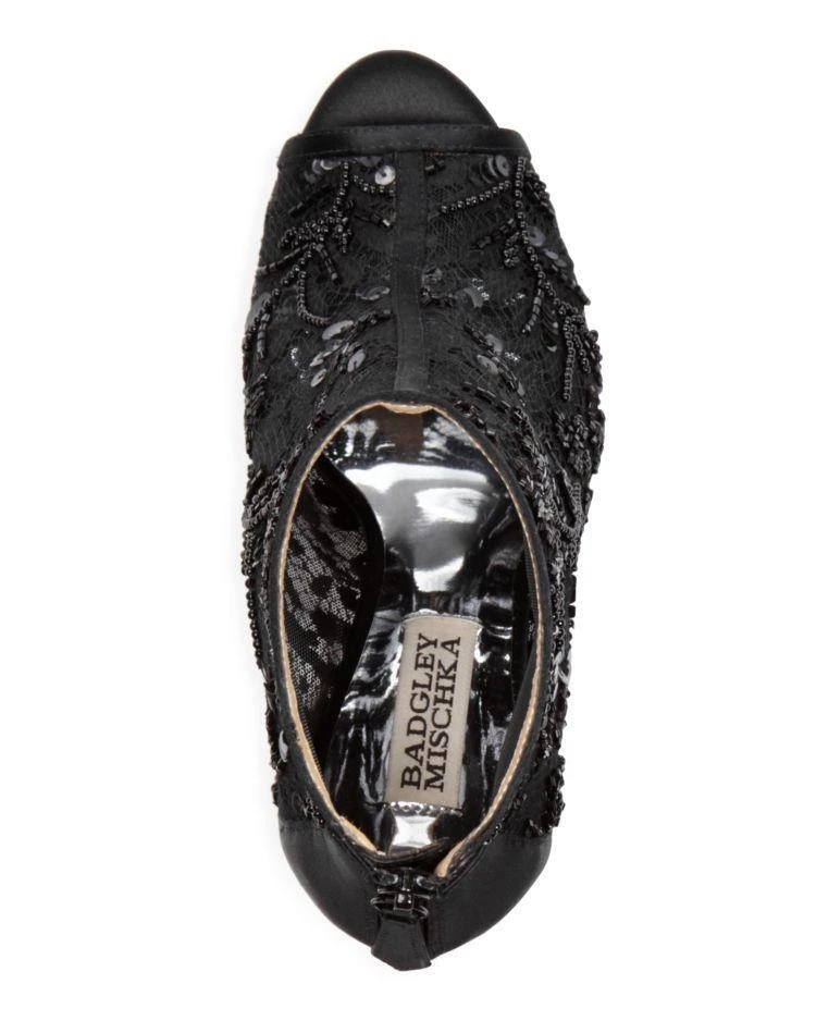 商品Badgley Mischka|Women's Moira Satin and Mesh Embellished Peep Toe Booties,价格¥1666,第3张图片详细描述