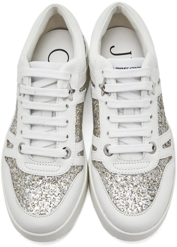 商品Jimmy Choo|White & Silver Calfskin Hawaii/F Sneakers,价格¥1422,第5张图片详细描述