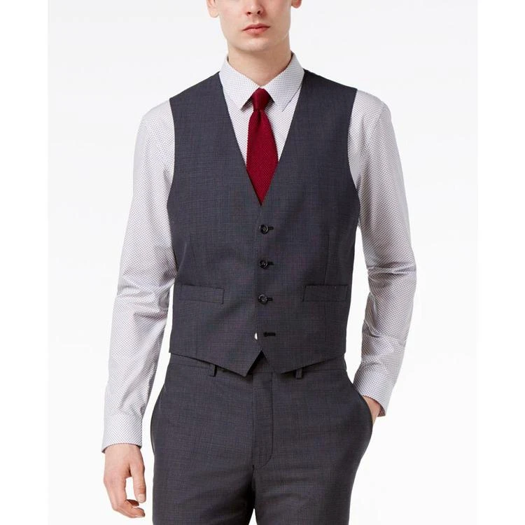 Men's Slim-Fit Black and Charcoal Neat Vested Suit 商品