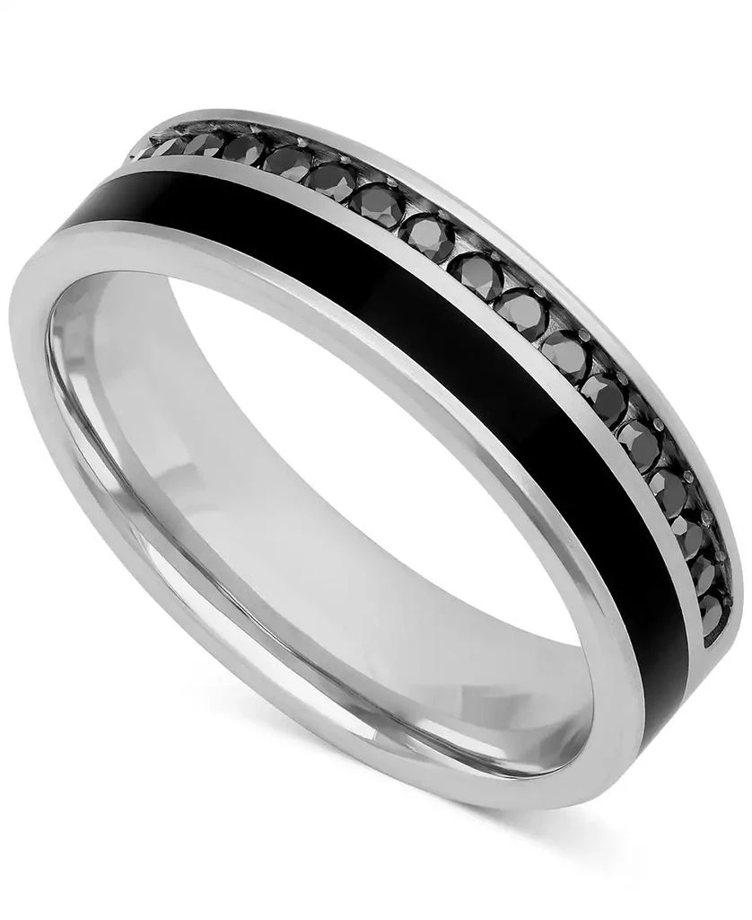 商品Macy's|Men's Lab-Created White Sapphire (3/4 ct. t.w.) & Ceramic Stripe Band in 18k Gold-Plated Sterling Silver (Also in Black  Sapphire),价格¥2062,第1张图片