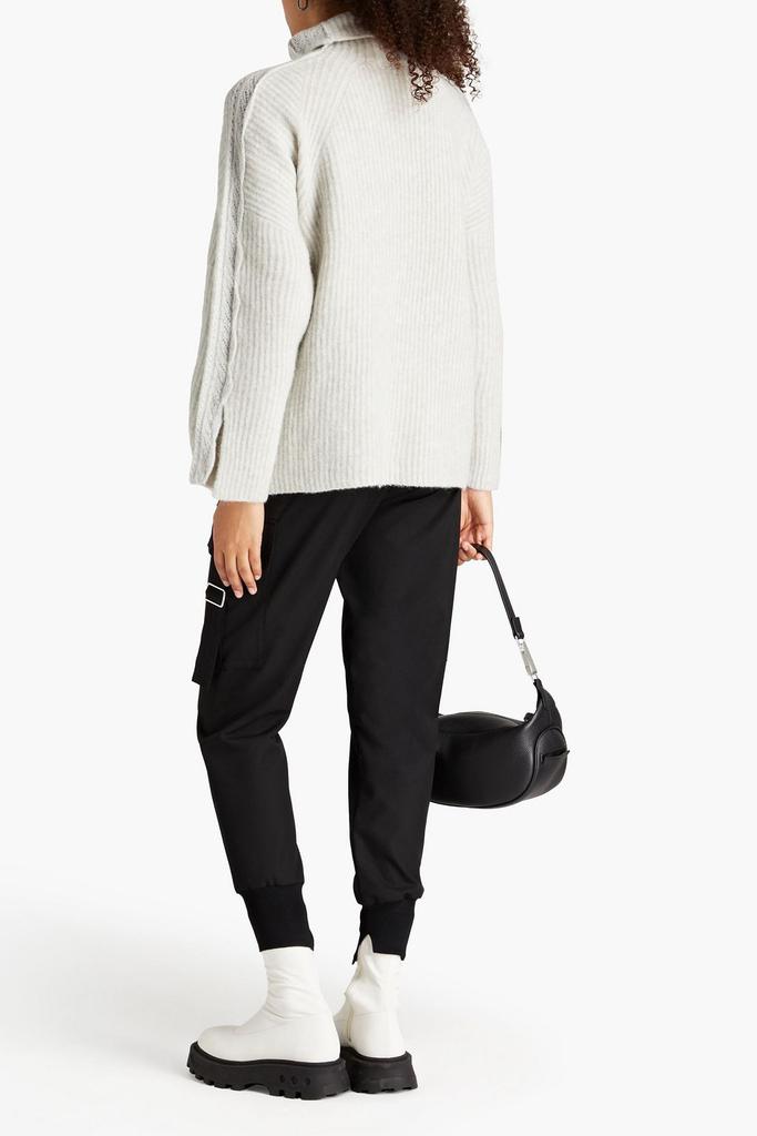 Pointelle-trimmed ribbed-knit turtleneck sweater商品第3张图片规格展示