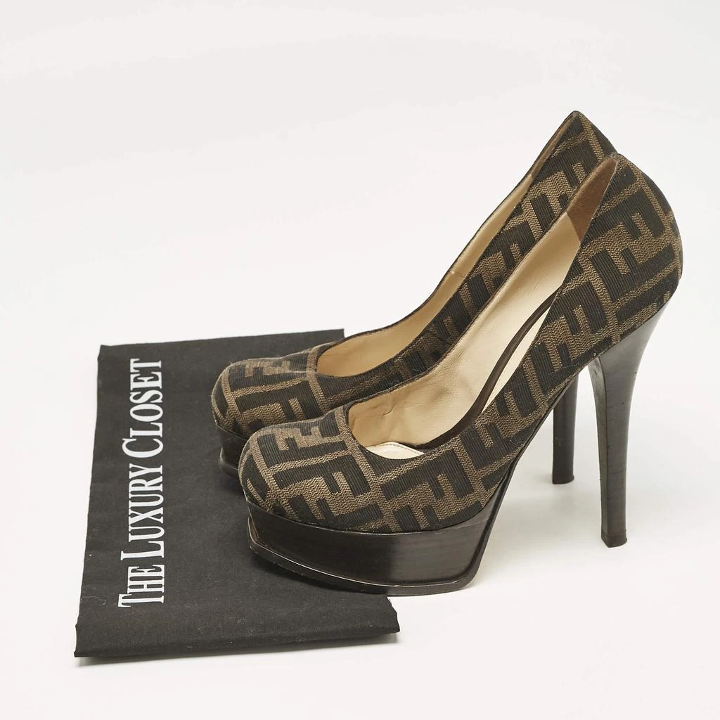 Fendi Brown Zucca Canvas Fendista Platform Pumps Size 39 商品