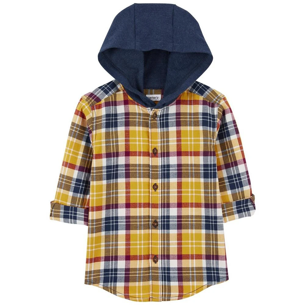 商品Carter's|Toddler Boys Hooded Flannel Button Front Shirt,价格¥71,第1张图片