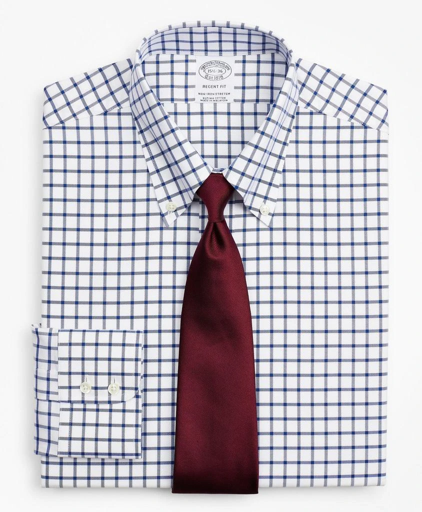 商品Brooks Brothers|Stretch Regent Regular-Fit Dress Shirt, Non-Iron Twill Button-Down Collar Grid Check,价格¥521,第1张图片