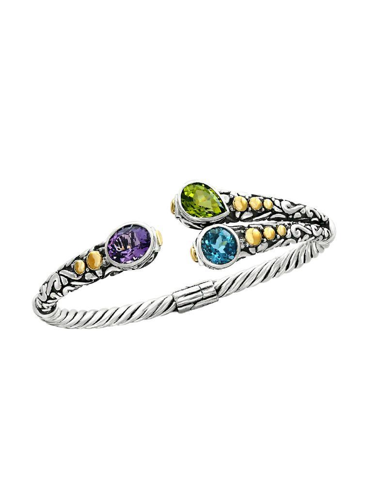 商品Effy|18K Yellow Gold Amethyst Topaz Peridot Bangle,价格¥8264,第1张图片