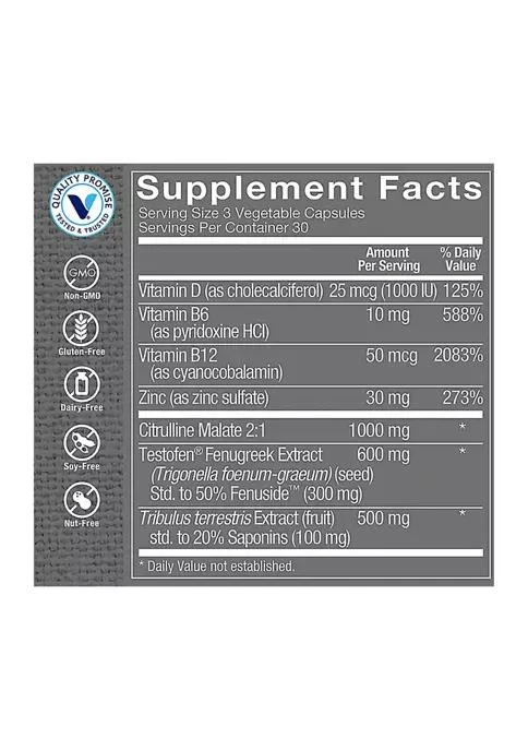 商品The Vitamin Shoppe®|Vitamin Shoppe Ultimate Testosterone For Men   Boosts Nitric Oxide 90 Vegetarian Capsules,价格¥357,第3张图片详细描述
