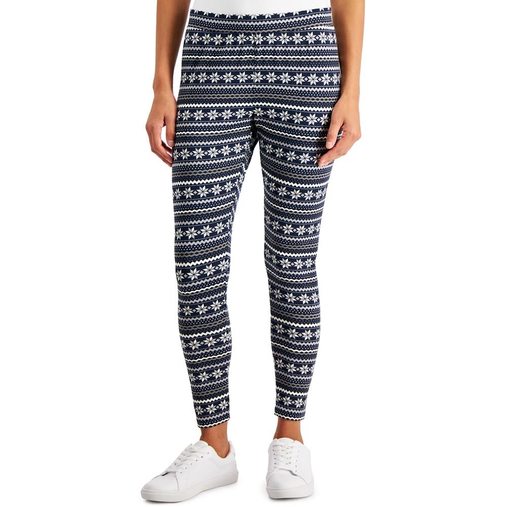 Women's Fair-Isle-Print Fleece Leggings, Created for Macy's商品第1张图片规格展示