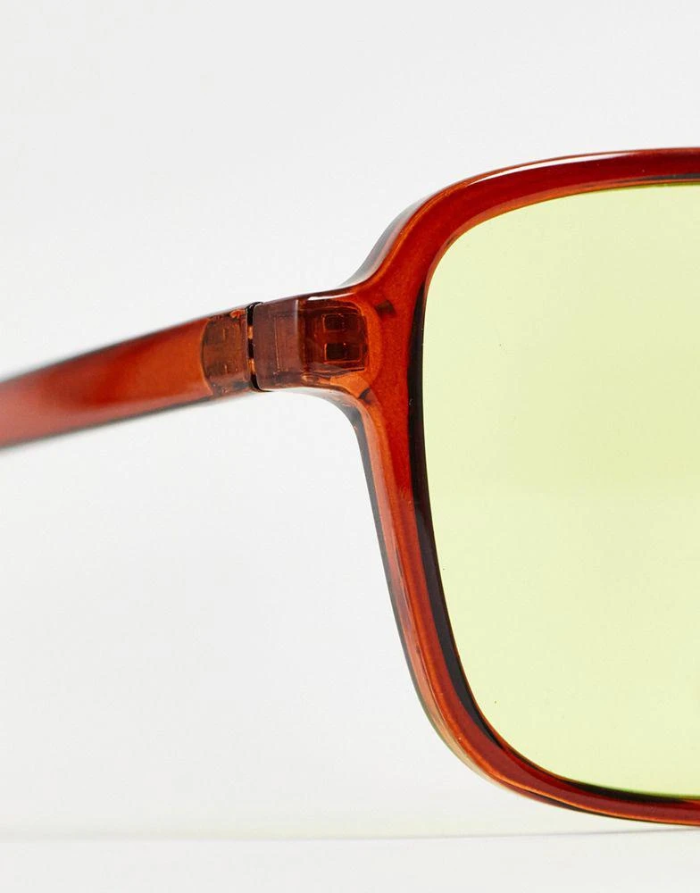 商品ASOS|ASOS DESIGN aviator sunglasses in crystal brown with yellow lens,价格¥48,第4张图片详细描述