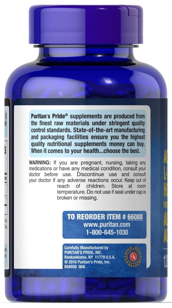 商品Puritan's Pride|Acetyl L-Carnitine 400 mg with Alpha Lipoic Acid 200 mg 120 Capsules,价格¥567-¥1133,第4张图片详细描述