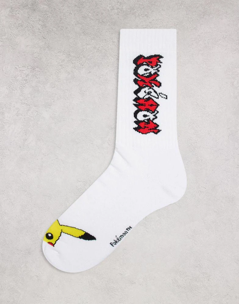 商品ASOS|ASOS DESIGN Pokemon sports sock in white with Pikachu design,价格¥39,第1张图片