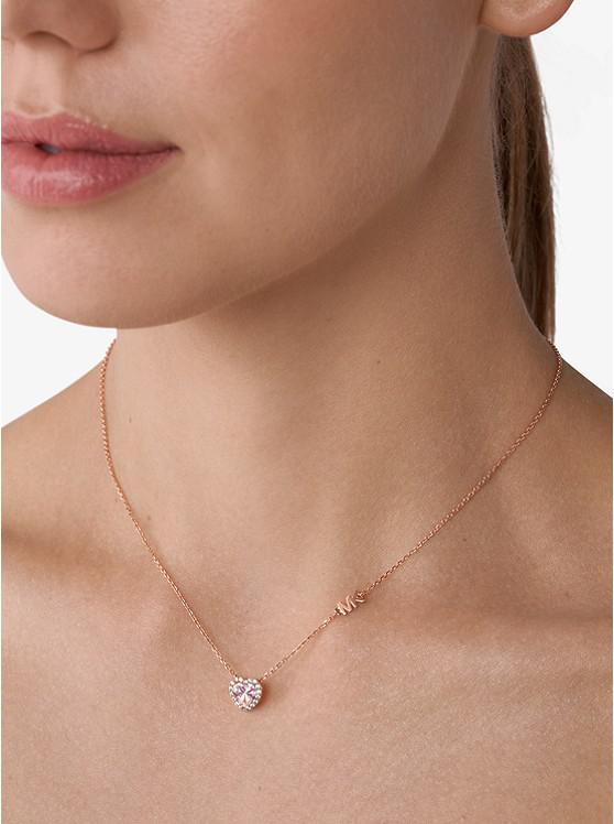 14K Rose Gold-Plated Sterling Silver Pavé Heart Necklace商品第2张图片规格展示