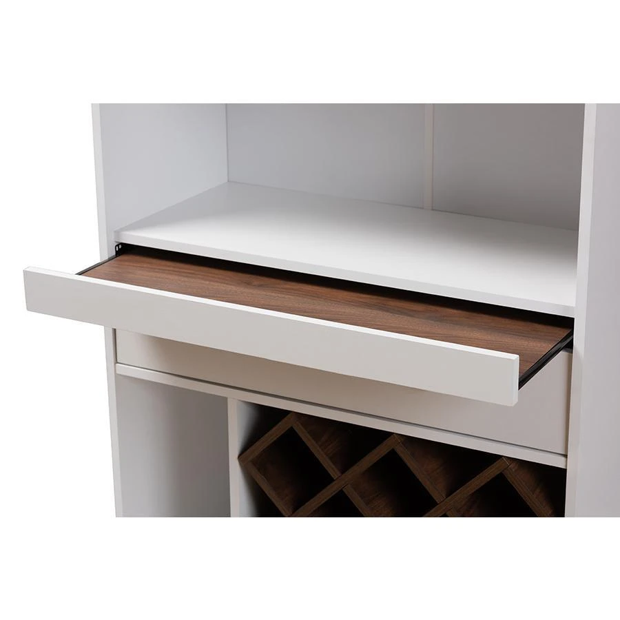商品Baxton Studio|Mattia Mid-Century Modern White and Walnut Finished Wood Wine Cabinet,价格¥2548,第5张图片详细描述