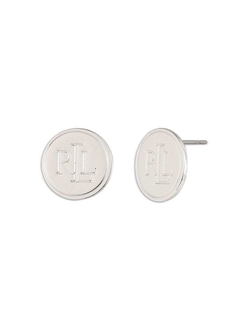 Logo Coin Stud Earrings in Silver Tone商品第1张图片规格展示