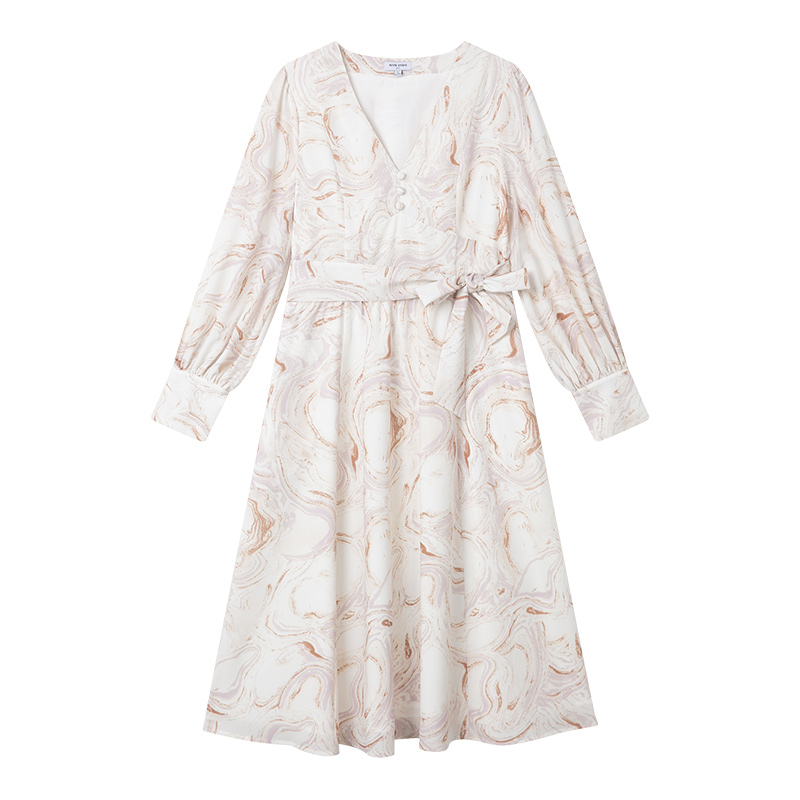 Blythe大理石丝质浪漫氛围感V领连衣裙 | Blythe Dress - Marble商品第5张图片规格展示