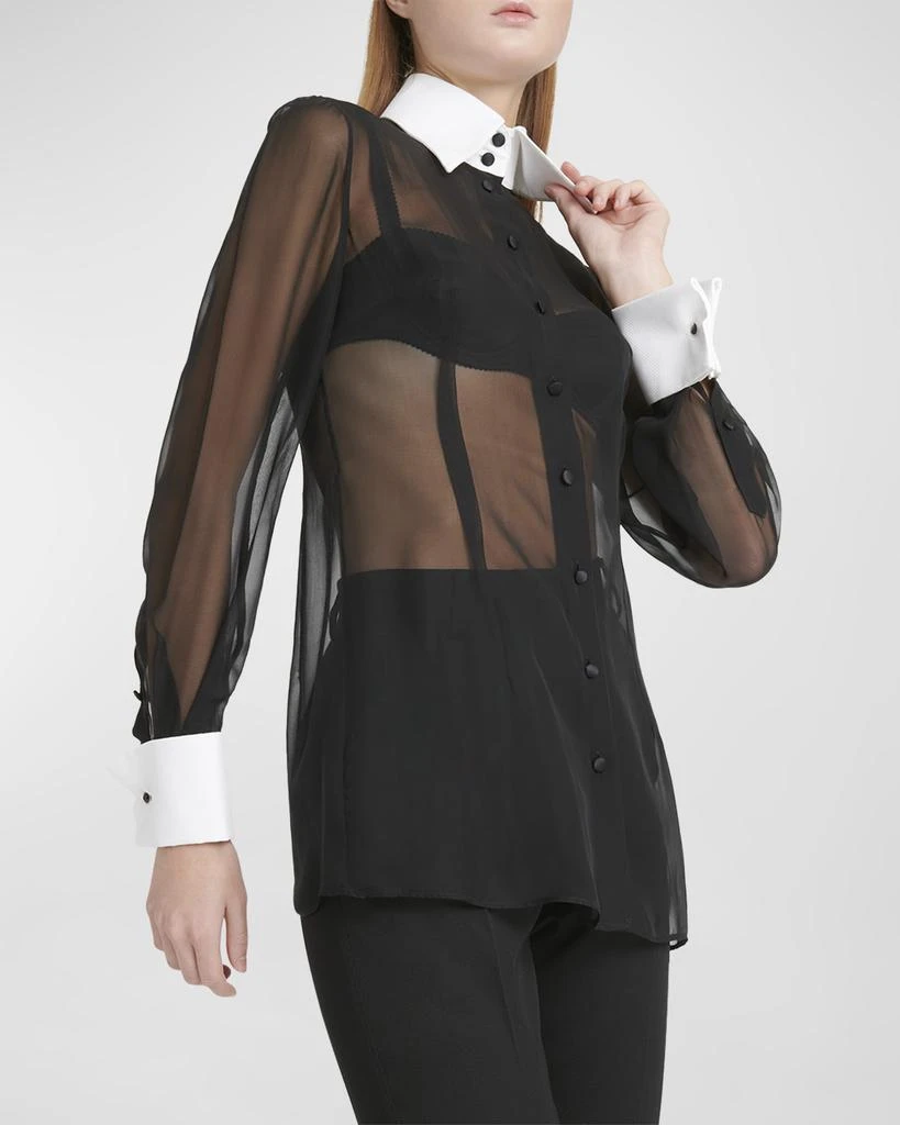 Contrast Collar Sheer Chiffon Shirt 商品