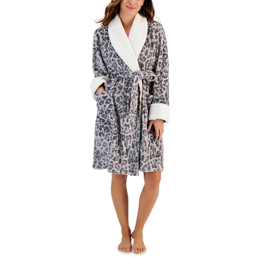Women's Short Faux-Fur-Trim Animal Wrap Robe, Created for Macy's商品第1张图片规格展示