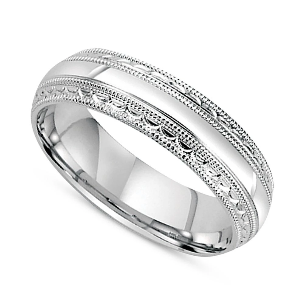 商品Macy's|Men's Milgrain Edge Comfort Fit Wedding Band in 14k White Gold,价格¥25746,第1张图片
