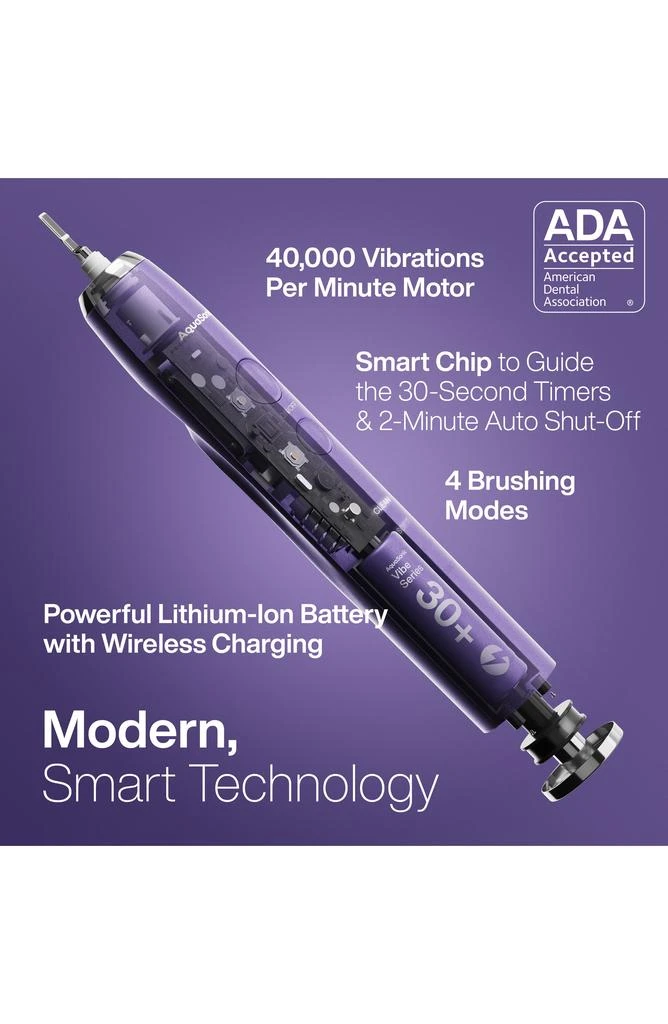 商品AquaSonic|VIBE Series Satin Violet UltraSonic Whitening Toothbrush wiht 8 DuPont Brush Heads & Travel Case,价格¥300,第2张图片详细描述