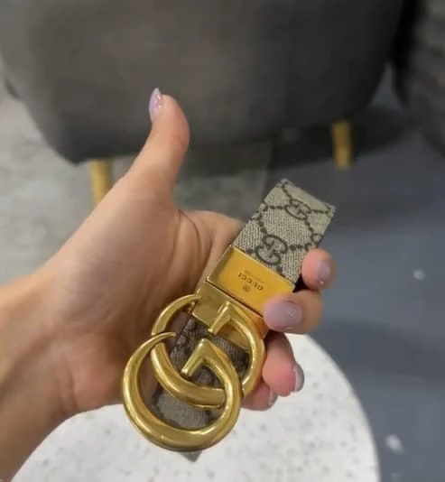 商品[二手商品] Gucci|Gucci Beige/Ebony GG Supreme Canvas and Leather Double G Buckle Belt 85 CM,价格¥2514,第2张图片详细描述