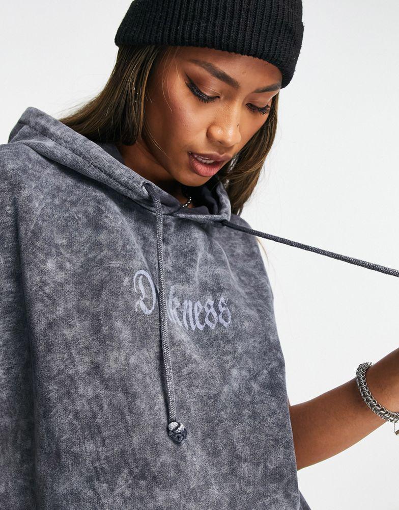 商品ASOS|ASOS DESIGN graphic rock sleeveless hoodie in charcoal,价格¥239,第5张图片详细描述