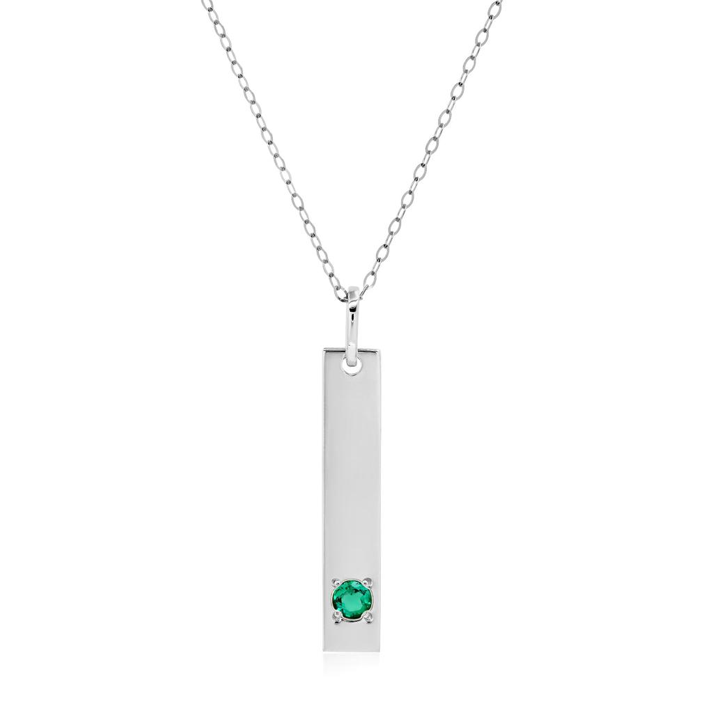 14k White Gold Bar Pendant Necklace with 3mm Small Round Gemstone Adjustable Cable Chain 16 Inches to 18 Inches with Spring Ring Clasp商品第6张图片规格展示