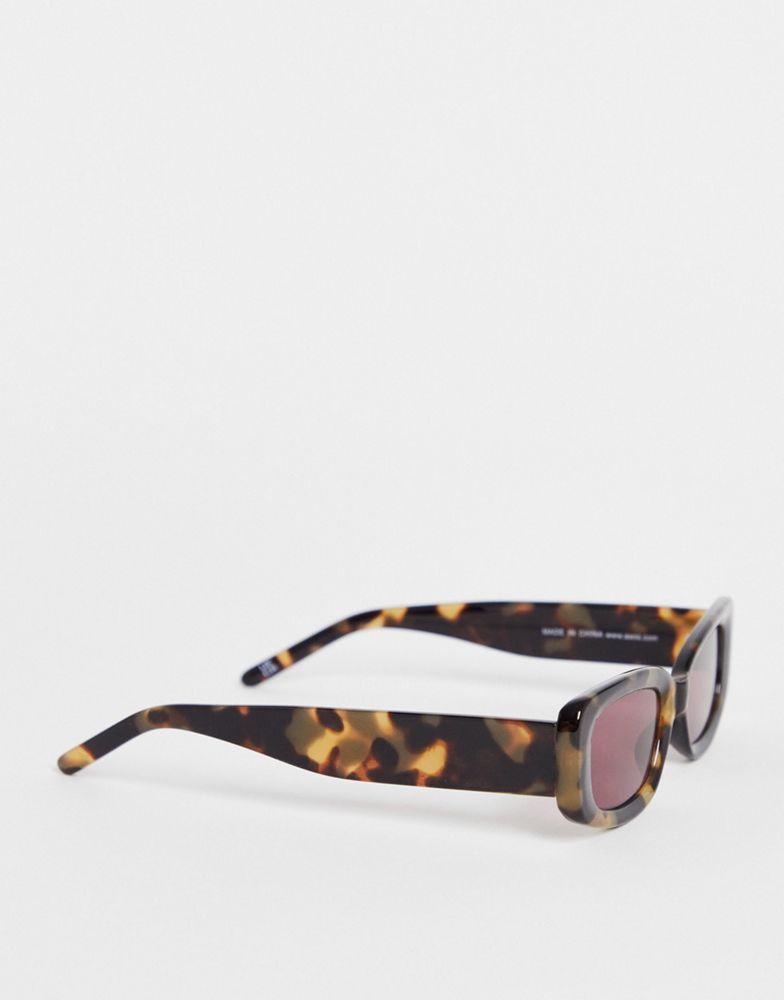 ASOS DESIGN rectangle sunglasses with purple lens in brown tortoiseshell - BROWN商品第2张图片规格展示