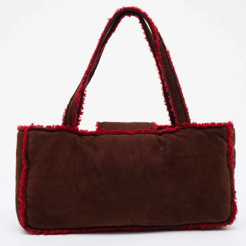 商品[二手商品] Chanel|Chanel Brown/Red Suede and Wool CC Vintage Flap Bag,价格¥5681,第4张图片详细描述
