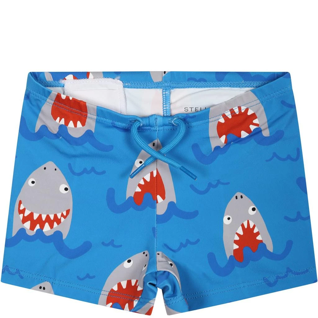 商品Stella McCartney|Light Blue Boxer Shorts For Baby Boy With All-over Shark Print,价格¥659,第1张图片