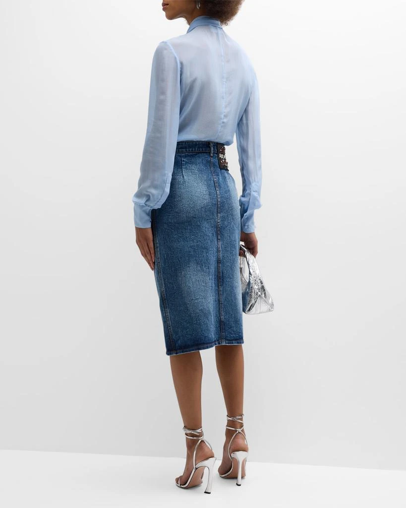 商品Des Phemmes|Embroidered Chiffon Neck-Tie Blouse,价格¥2701,第4张图片详细描述