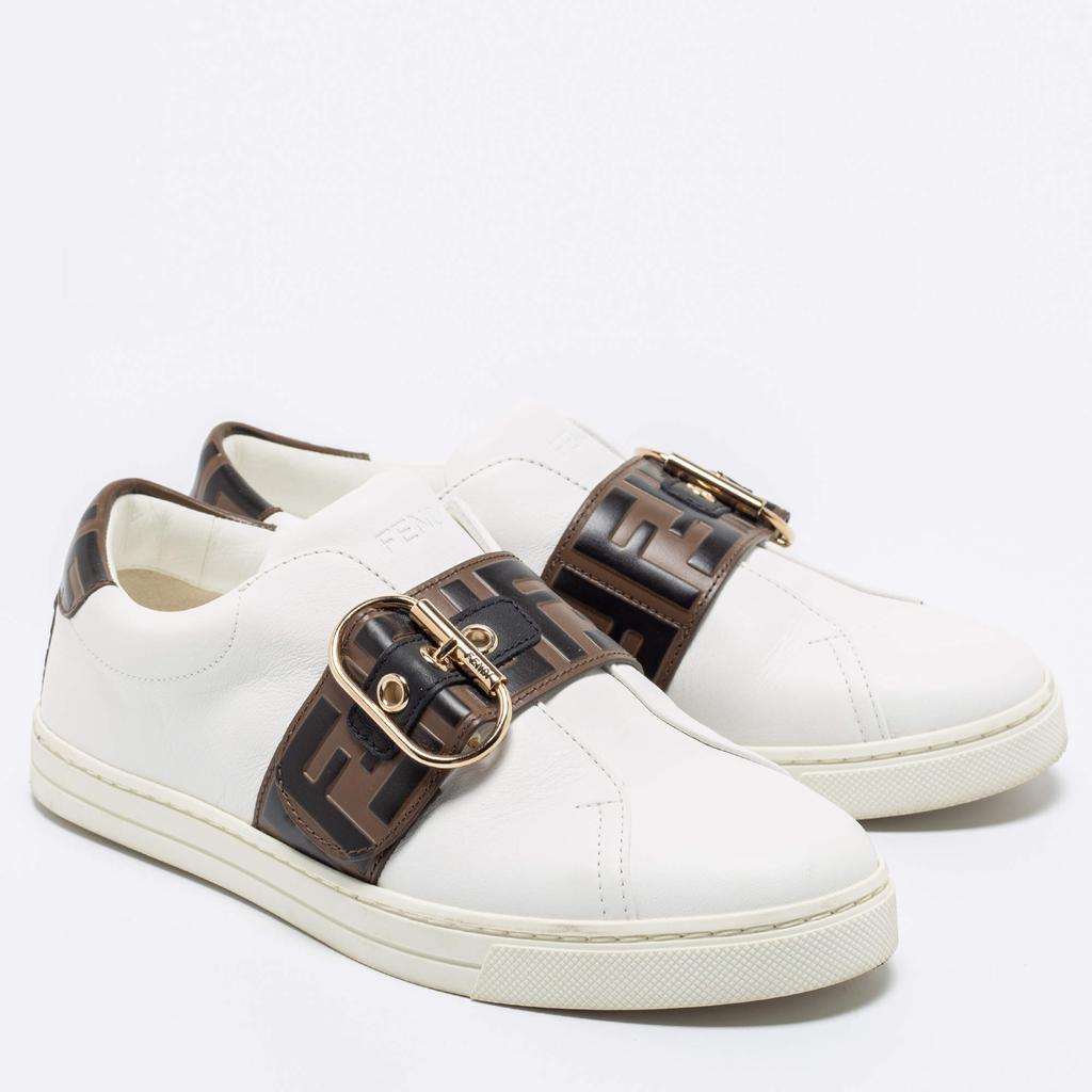 Fendi White/Brown Leather FF Low Top  Sneakers Size 37商品第4张图片规格展示