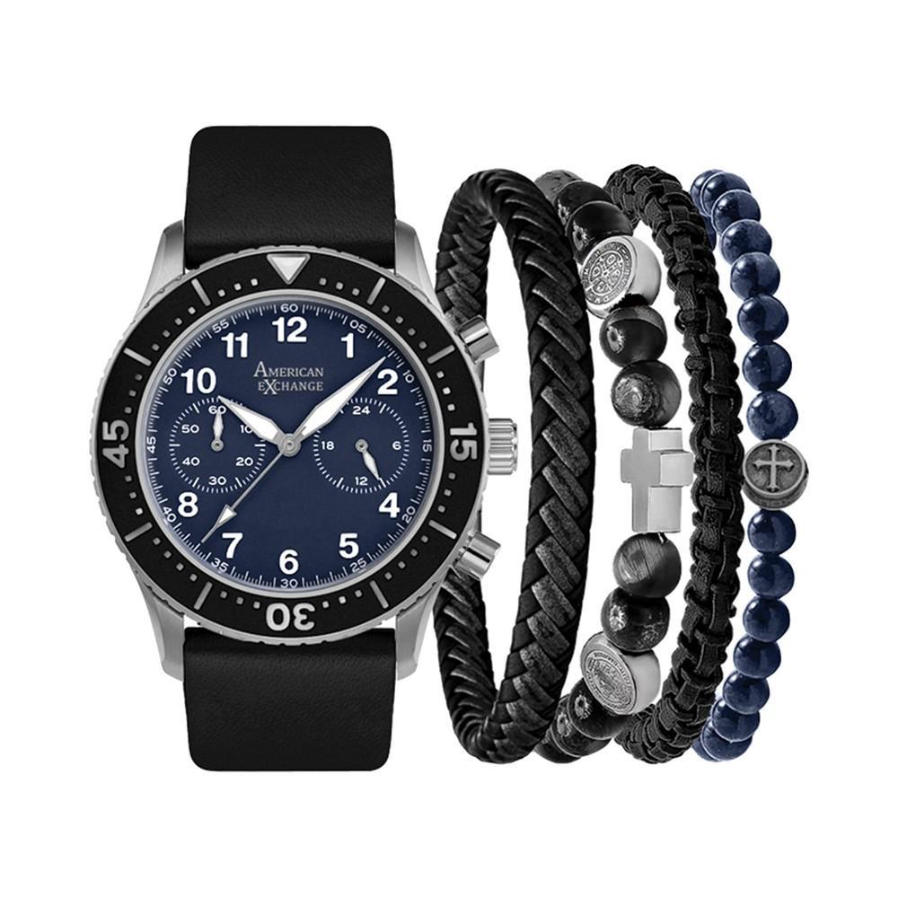 商品American Exchange|Men's Faux-Leather Strap Watch 44mm Gift Set,价格¥148,第1张图片