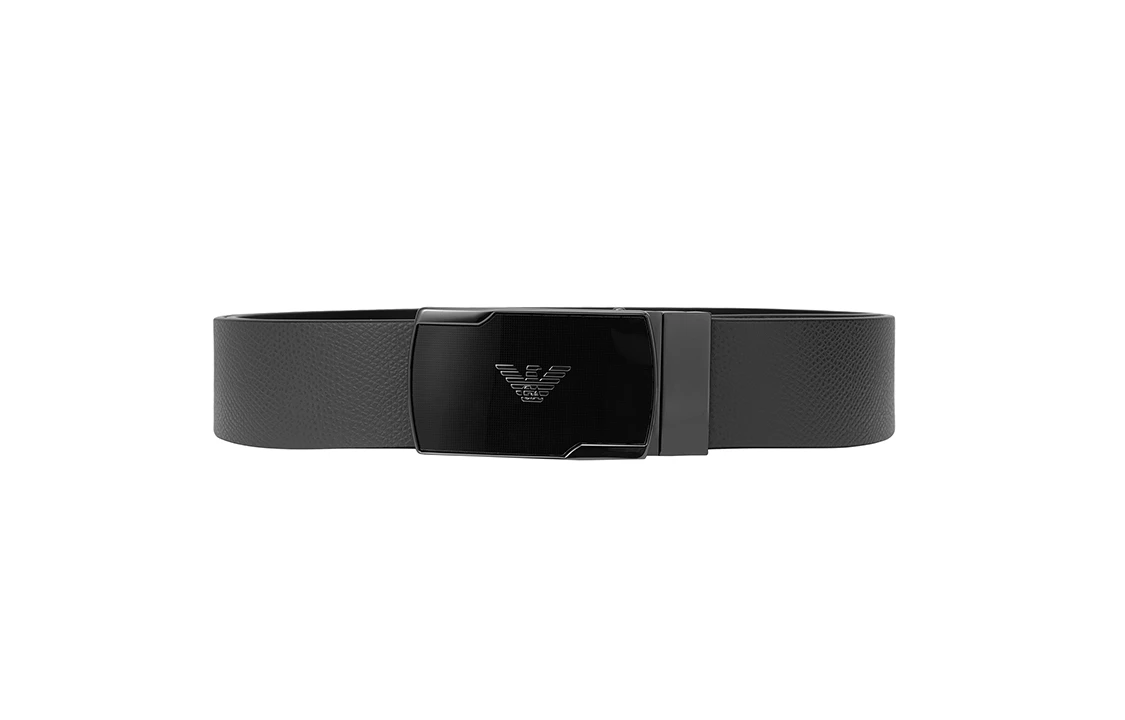 商品[国内直发] Emporio Armani|【23新品】 阿玛尼 Logo标识 平滑扣 皮带 男款 黑灰色 宽3.5CM,价格¥4613,第1张图片