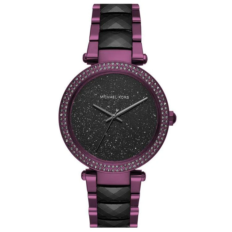 商品Michael Kors|Women's Parker Plum Stainless Steel & Black Acetate Bracelet Watch 39mm, Created for Macy's,价格¥1654,第1张图片