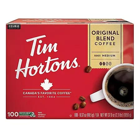 商品Tim Hortons|Tim Hortons Premium Medium Roast K-Cup Coffee Pods, Original Blend, 100 ct.,价格¥369,第1张图片