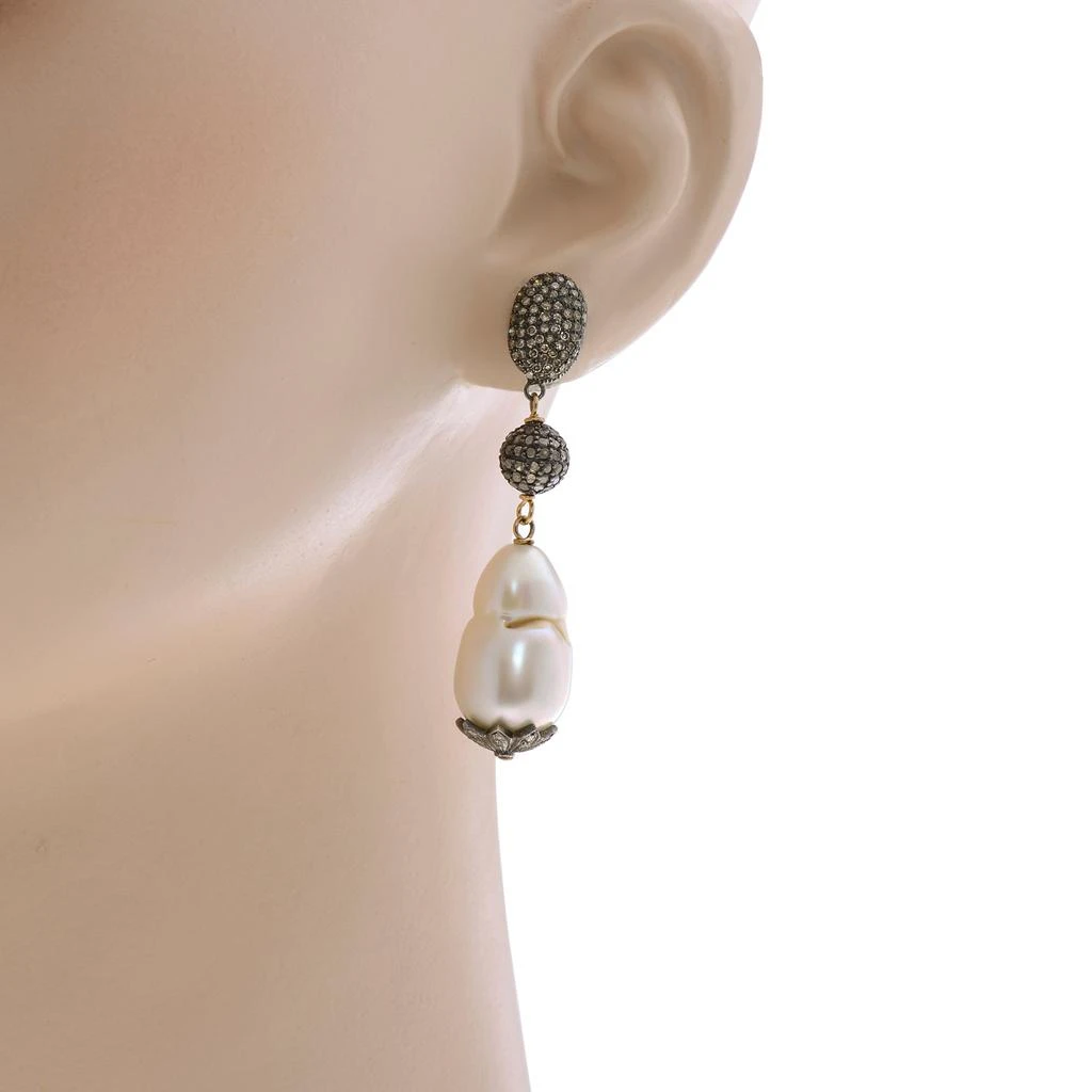 商品Zydo|Zydo Sterling Silver, Grey Diamond 9.80ct. tw. and Pearl 12mm Drop Earrings,价格¥20927,第2张图片详细描述