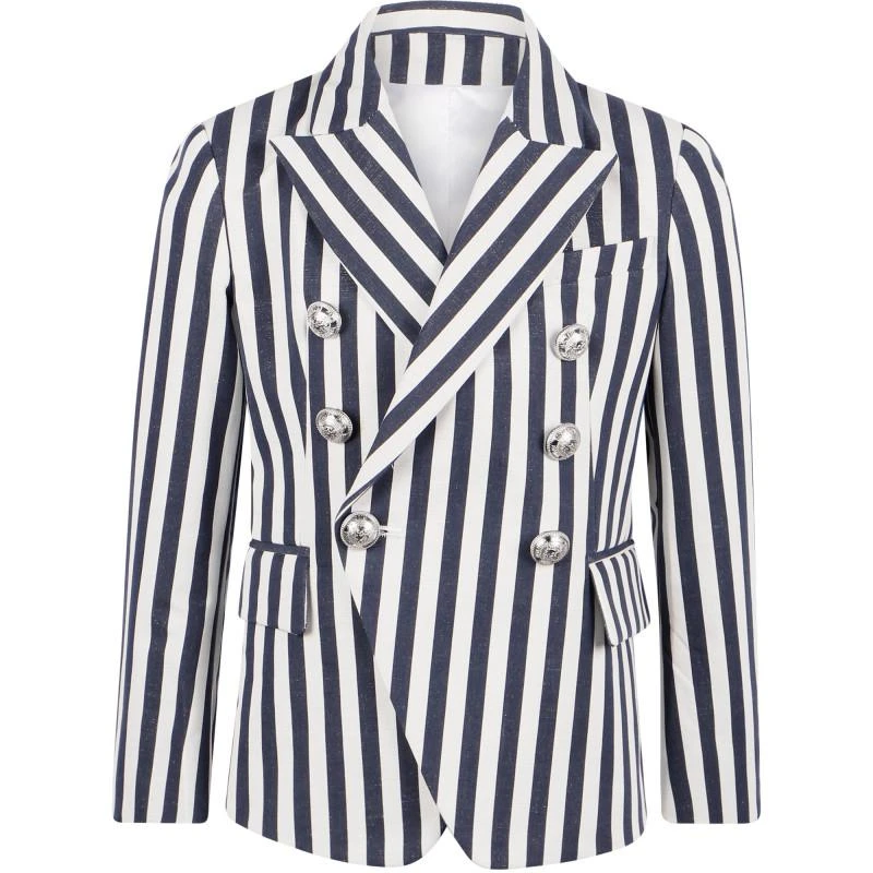 商品Balmain|Striped blazer in white and navy blue,价格¥5872,第1张图片