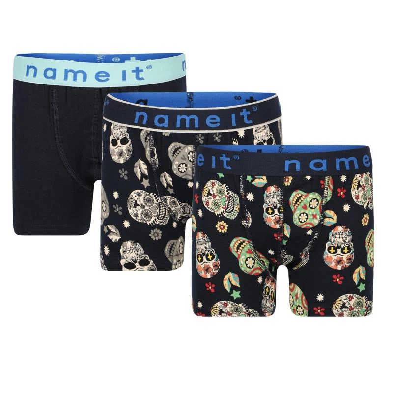 商品NAME IT®|Skulls print boxers set of 3 in black and navy,价格¥235,第1张图片