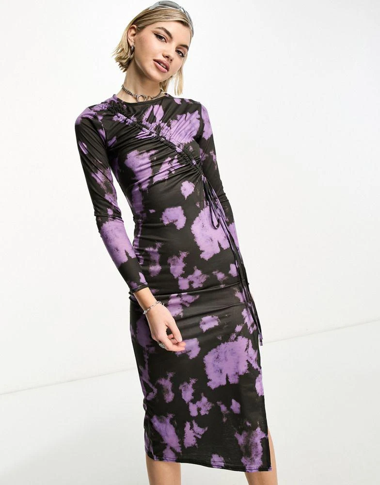 商品Daisy Street|Daisy Street long sleeve bodycon maxi dress in purple print,价格¥152,第4张图片详细描述