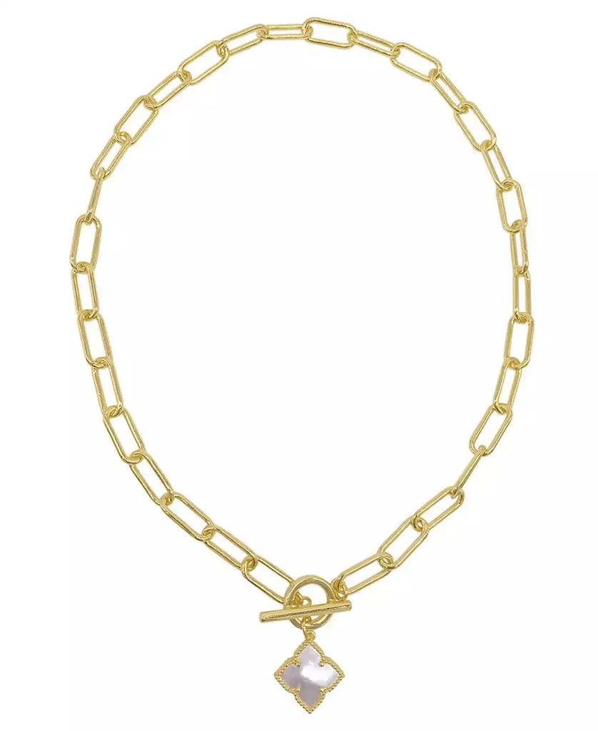 商品ADORNIA|19" Paper Clip Chain Toggle 14K Gold Plated Flower White Imitation Mother of Pearl Necklace,价格¥287,第2张图片详细描述