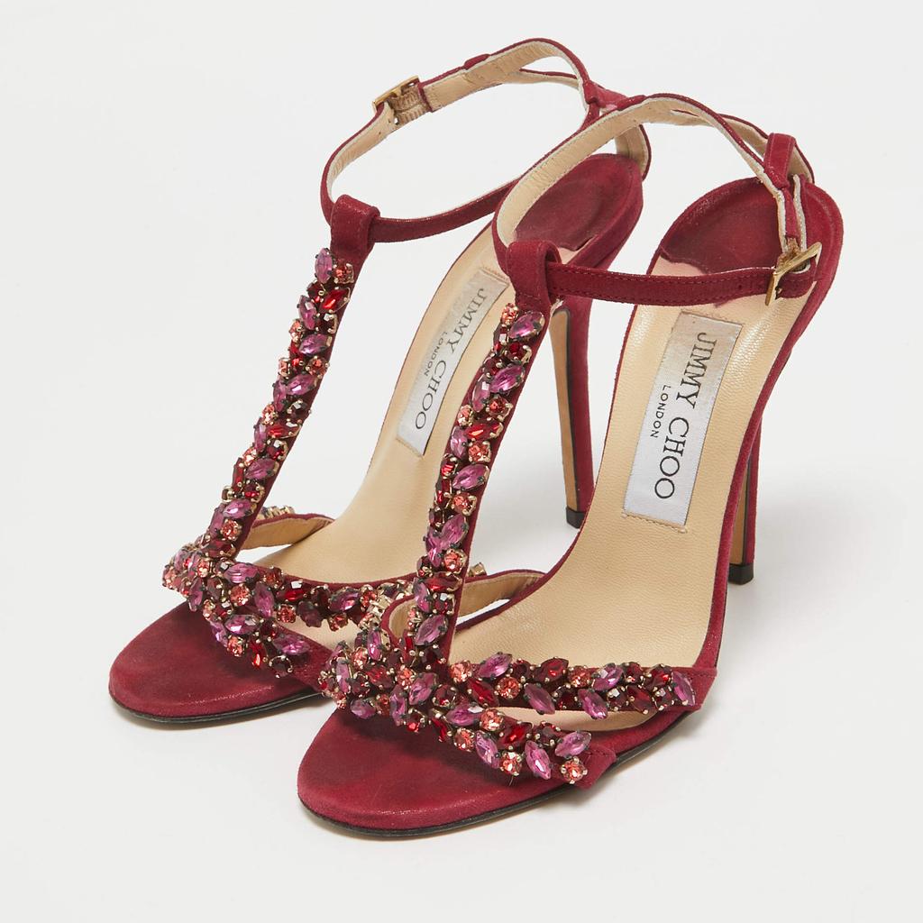 Shop Jimmy Choo Fuchsia Shimmer Suede Crystals Embellished