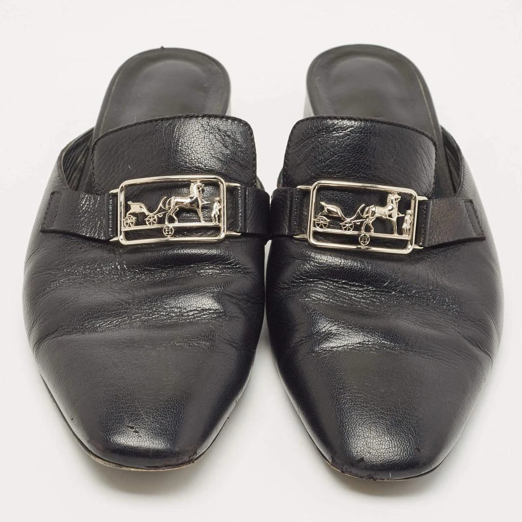 商品[二手商品] Hermes|Hermes Black Leather Vincennes Mules Size 38,价格¥3172,第3张图片详细描述