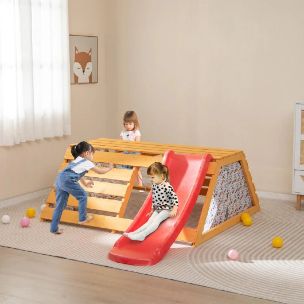 商品Hivvago|5-in-1 Jungle Gym Wooden Indoor Playground with Slide Rock Climbing Wall Rope Wall Climber,价格¥1815,第1张图片