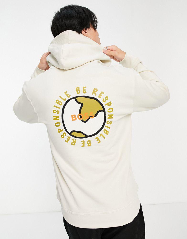 BOSS Casual Wegenerated hoodie in open white with back print商品第1张图片规格展示