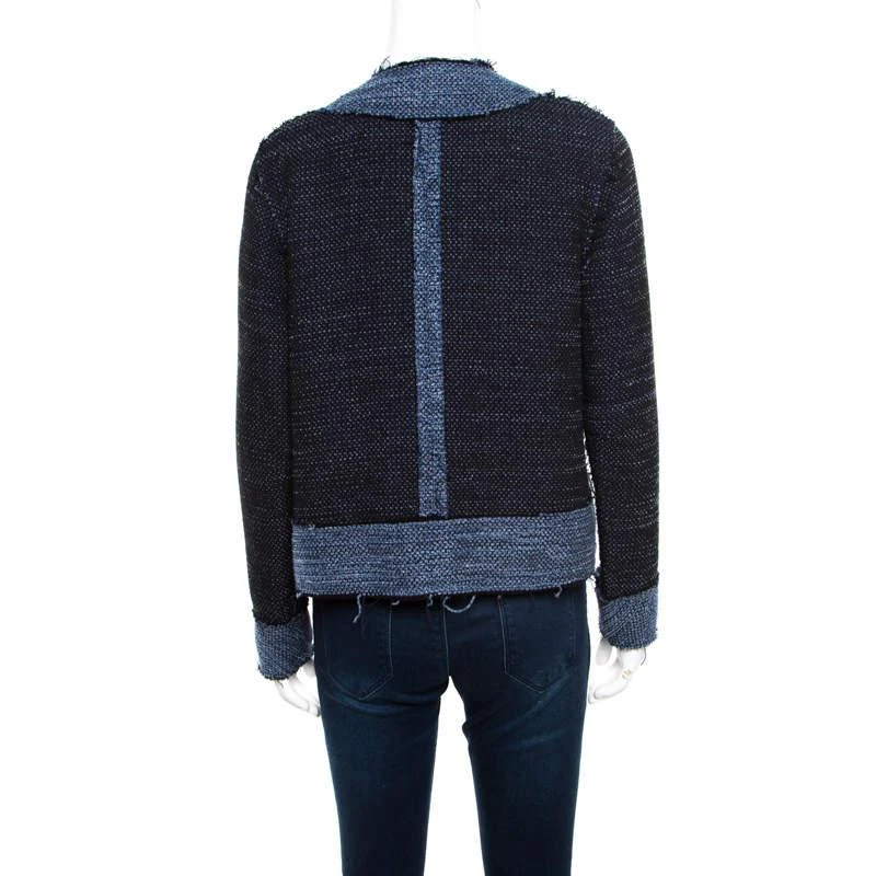 商品[二手商品] Derek Lam|10 Crosby Derek Lam Navy Blue and Black Textured Raw Trim Detail Open Front Jacket S,价格¥1114,第3张图片详细描述
