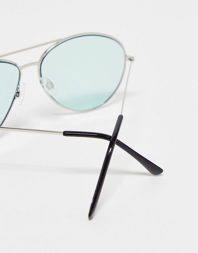 ASOS DESIGN aviator sunglasses with green lens商品第4张图片规格展示