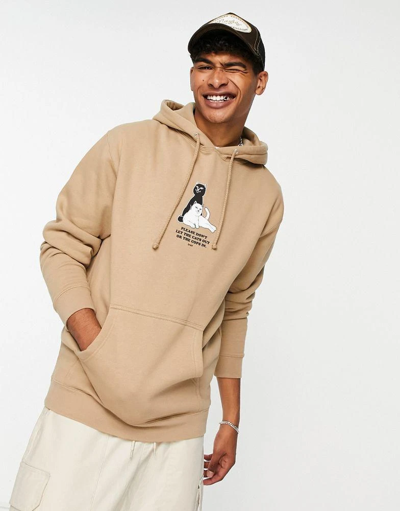 商品Rip N Dip|RIPNDIP keep the cats in pullover hoodie in beige with chest print,价格¥561,第1张图片