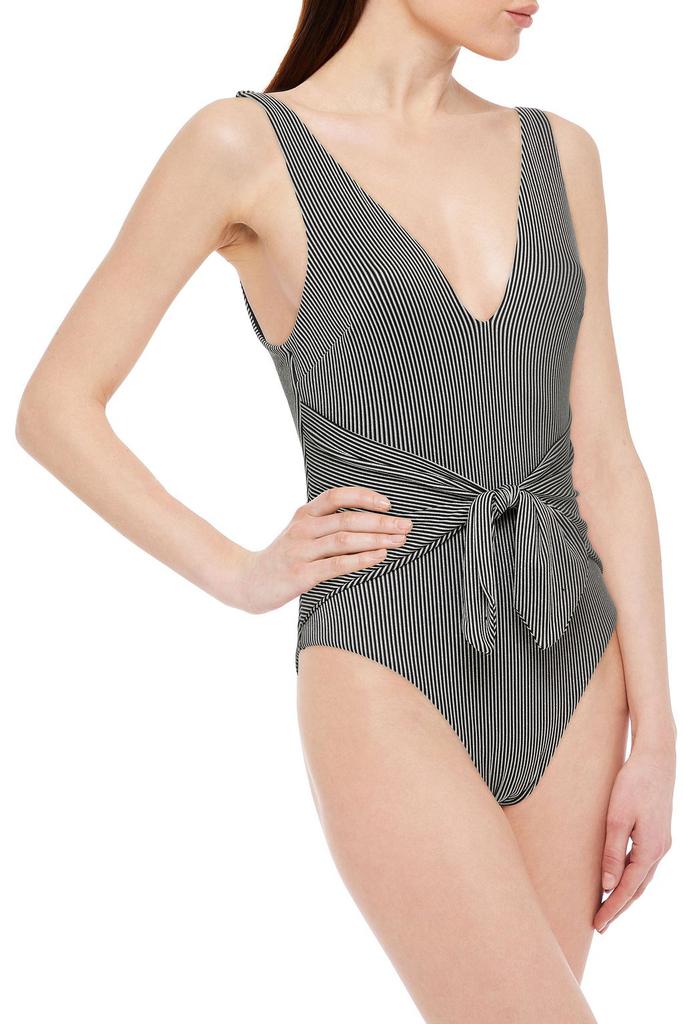 Bellitude tie-front metallic ribbed swimsuit商品第2张图片规格展示