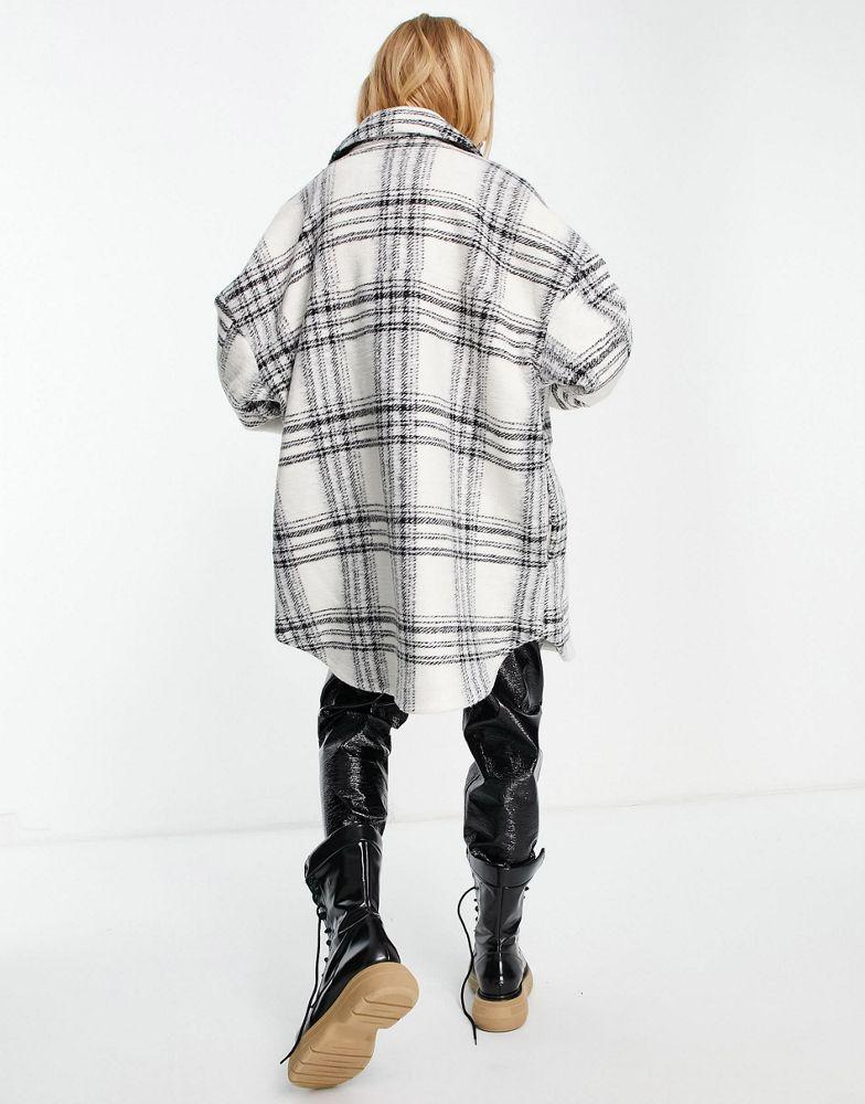 Topshop check oversized short coat in cream商品第2张图片规格展示